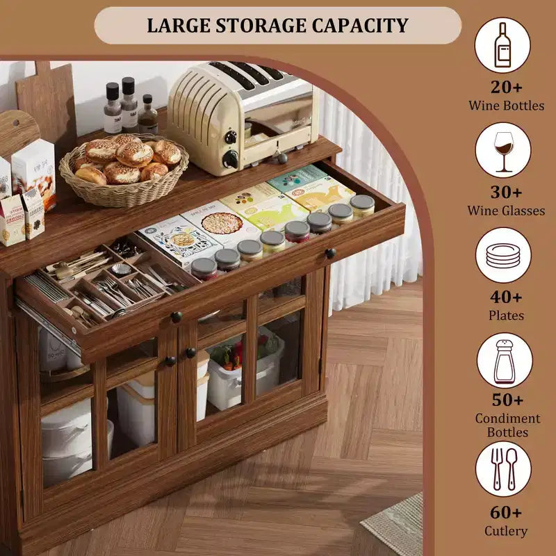 Sideboard Buffet Cabinet with Storage and Glass Doors for Dining Room or Living Room