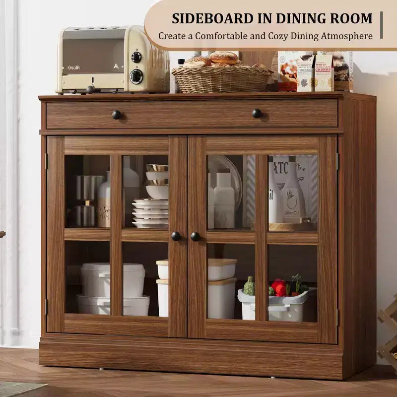 Sideboard Buffet Cabinet with Storage and Glass Doors for Dining Room or Living Room
