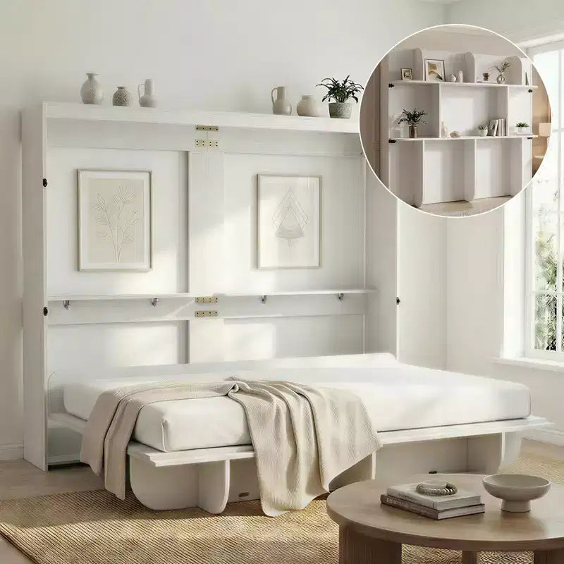 2-in-1 Invisible Murphy Bed with Shelf Storage, Queen Size