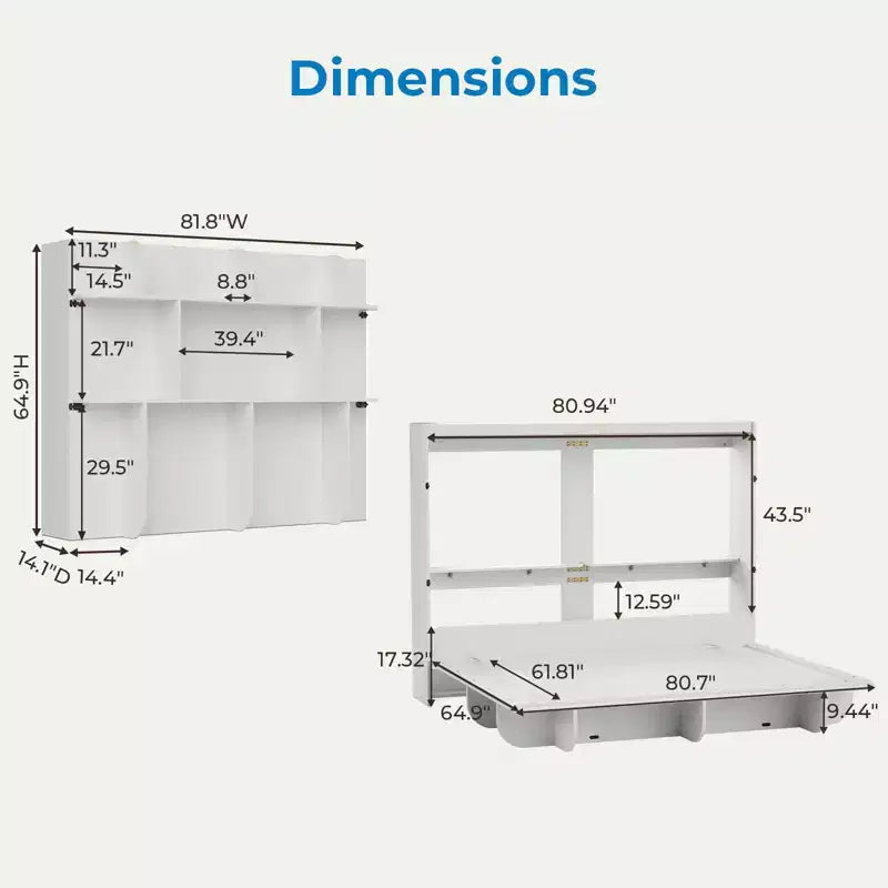 2-in-1 Invisible Murphy Bed with Shelf Storage, Queen Size