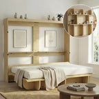 Lit escamotable invisible 2 en 1 avec étagères de rangement, Grand lit