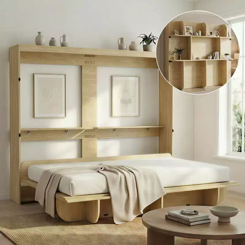 2-in-1 Invisible Murphy Bed with Shelf Storage, Queen Size