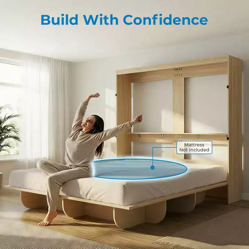 2-in-1 Invisible Murphy Bed with Shelf Storage, Queen Size