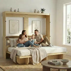 Mjkone 2-in-1 Invisible Murphy Bed with Shelf Storage, Queen Size, Natural Wood (Mattress Not Included)
