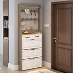 OAK Shoe Cabinet With 3 Doors 2 Drawers With Hanger