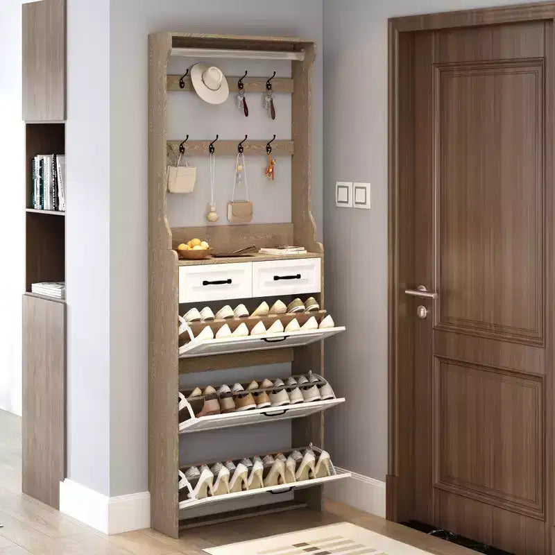 Shoe Cabinet with 3 Doors, 2 Drawers and Coat Hanger