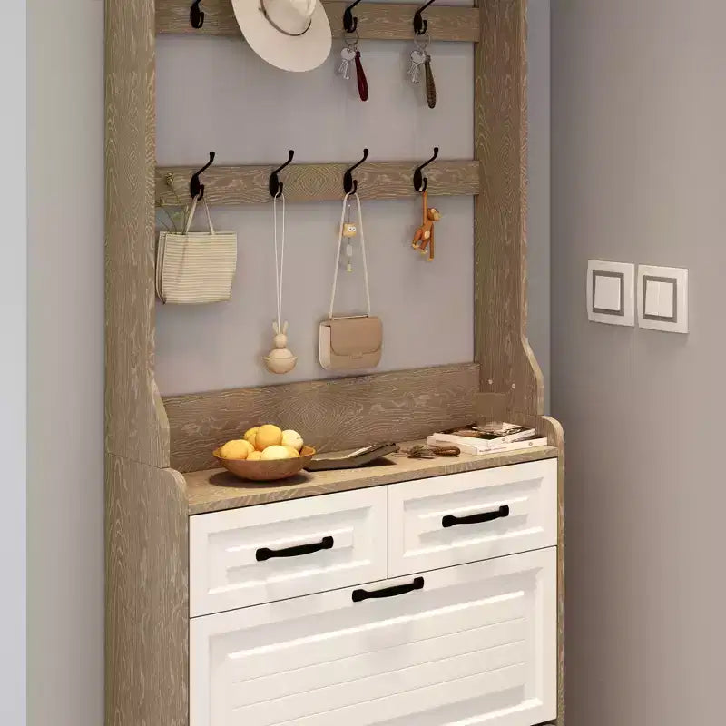 Shoe Cabinet with 3 Doors, 2 Drawers and Coat Hanger