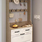 Meuble à chaussures avec 3 portes, 2 tiroirs et porte-manteau