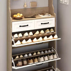 Meuble à chaussures avec 3 portes, 2 tiroirs et porte-manteau