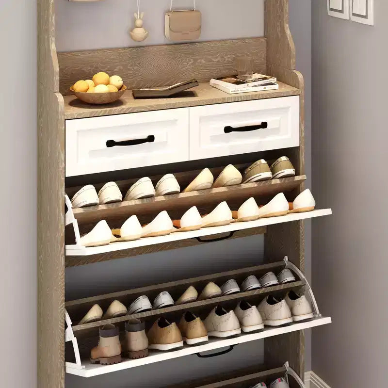 Shoe Cabinet with 3 Doors, 2 Drawers and Coat Hanger