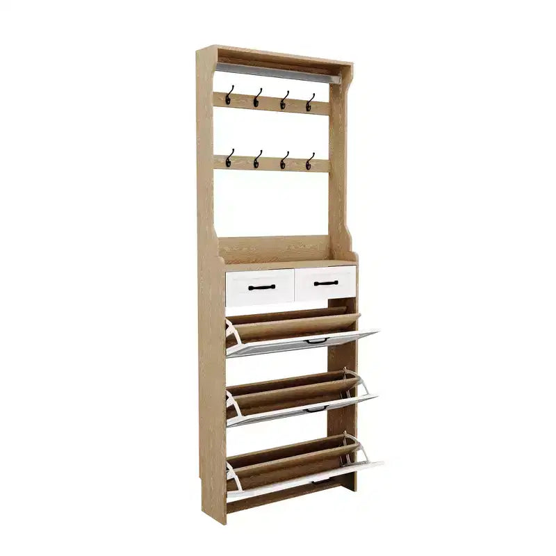 Shoe Cabinet with 3 Doors, 2 Drawers and Coat Hanger