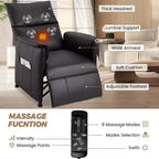 Fauteuil inclinable électrique avec chauffage et massage par vibration – Simili cuir PU, Noir