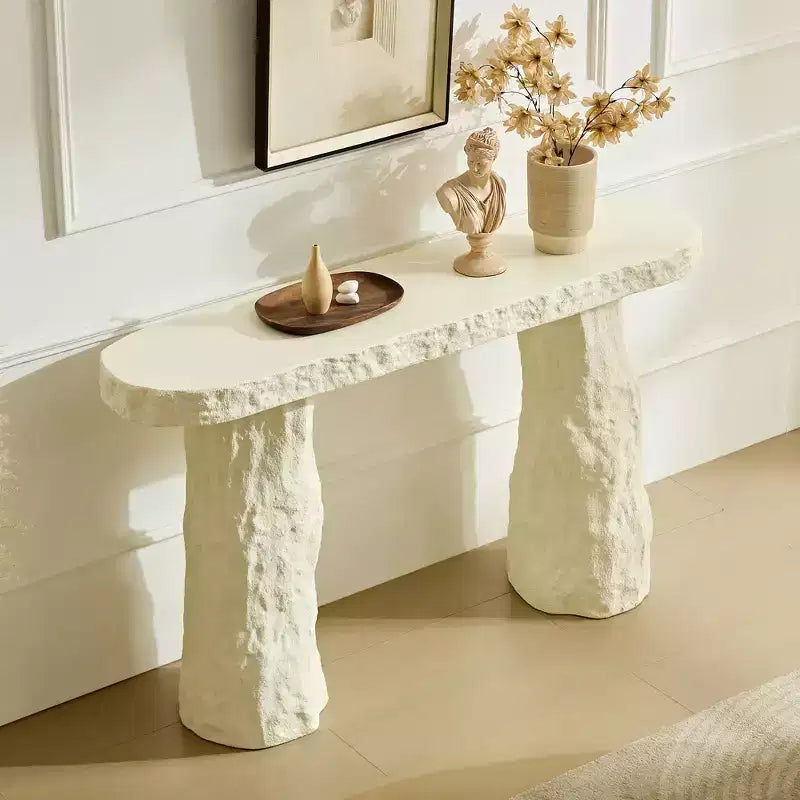 Modern Fiberglass Console Table with Irregular Legs, 53.94" Wide, Beige