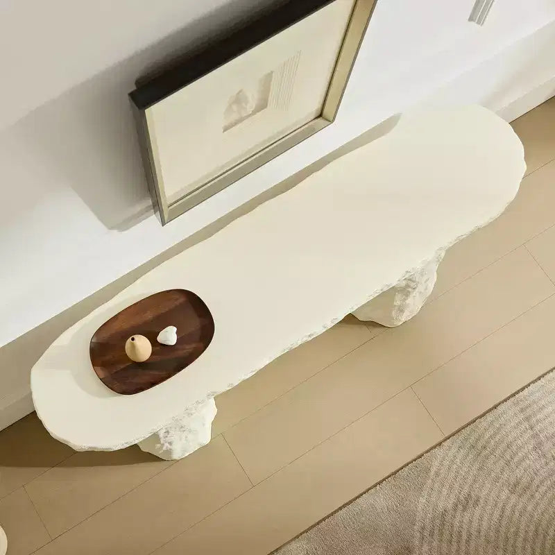 Modern Fiberglass Console Table with Irregular Legs, 53.94" Wide, Beige