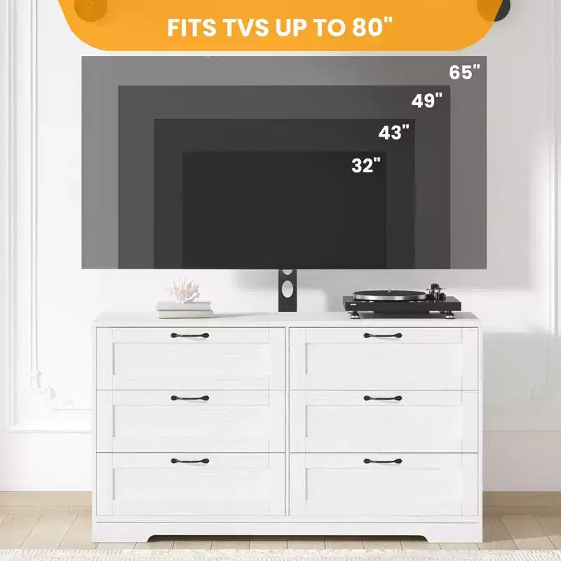 TV Stand with Wall Mount and 6 Drawers – Height Adjustable Media Console