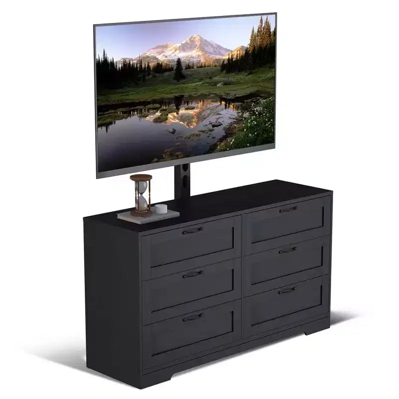 TV Stand with Wall Mount and 6 Drawers – Height Adjustable Media Console