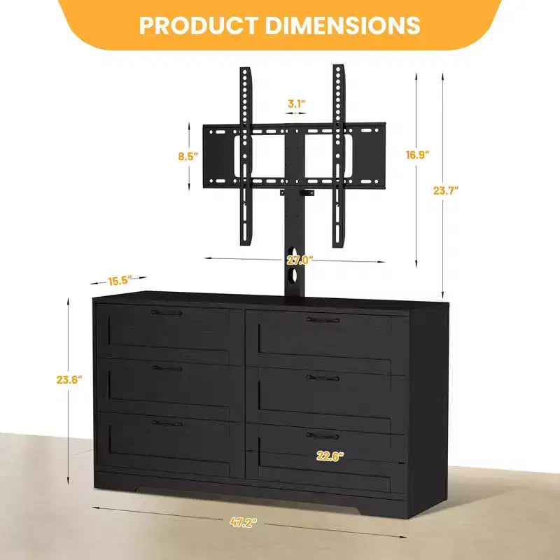 TV Stand with Wall Mount and 6 Drawers – Height Adjustable Media Console