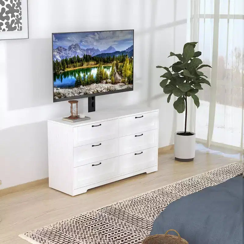 TV Stand with Wall Mount and 6 Drawers – Height Adjustable Media Console