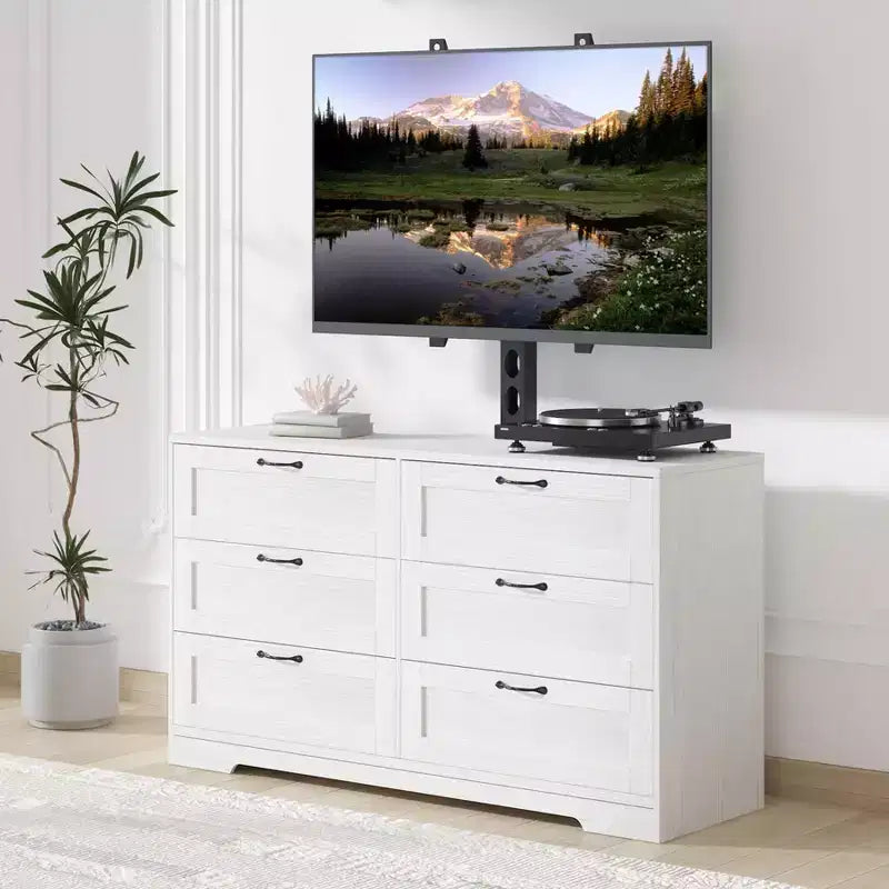 TV Stand with Wall Mount and 6 Drawers – Height Adjustable Media Console