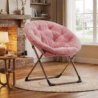 COZONY Saucer Chair with Faux Fur, Oversized Plush Foldable Lounge Moon Chair for Adults & Teens, Cozy Accent Seat for Bedroom or Dorm