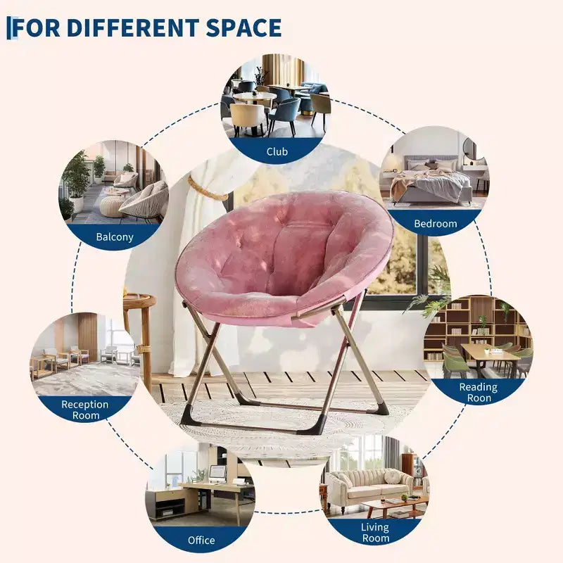 Faux Fur Saucer Chair, Foldable Oversized Moon Chair for Adults & Teens, Accent Seat for Bedroom or Dorm