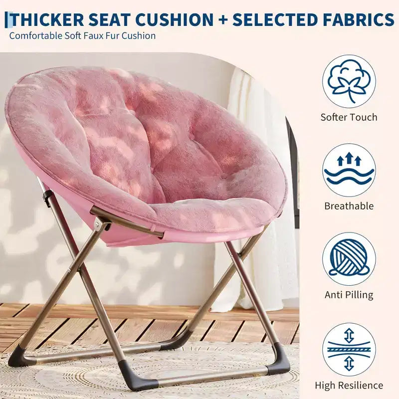 Faux Fur Saucer Chair, Foldable Oversized Moon Chair for Adults & Teens, Accent Seat for Bedroom or Dorm