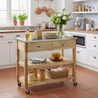 Dessert de cuisine roulante de 106,7 cm avec plateau en acier inoxydable et cadre en bois massif
