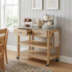 Dessert de cuisine roulante de 106,7 cm avec plateau en acier inoxydable et cadre en bois massif
