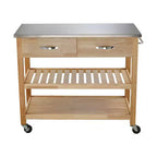 Dessert de cuisine roulante de 106,7 cm avec plateau en acier inoxydable et cadre en bois massif