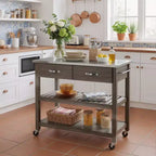 Dessert de cuisine roulante de 106,7 cm avec plateau en acier inoxydable et cadre en bois massif