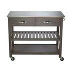 Dessert de cuisine roulante de 106,7 cm avec plateau en acier inoxydable et cadre en bois massif