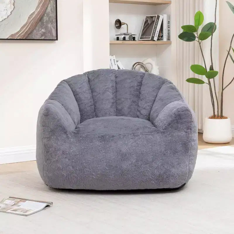 Modern Faux Fur Upholstered Bean Bag Chair with Armrest