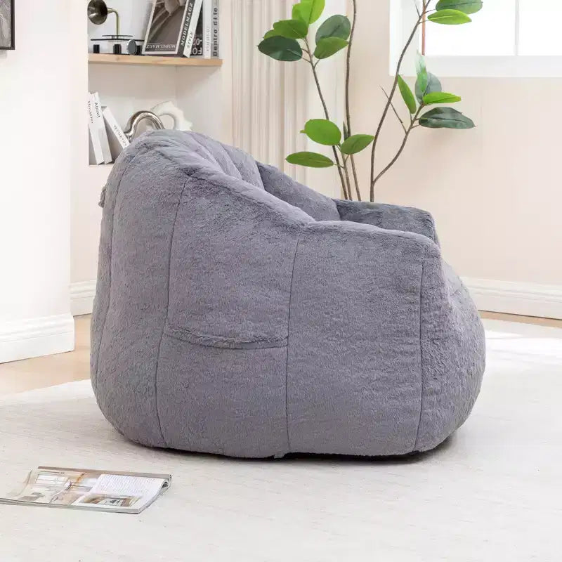 Modern Faux Fur Upholstered Bean Bag Chair with Armrest