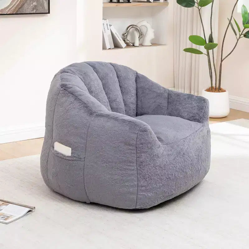 Modern Faux Fur Upholstered Bean Bag Chair with Armrest