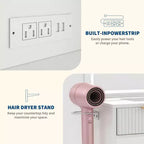 Coiffeuse cannelée avec miroir, 5 tiroirs, plateau en verre, support pour sèche-cheveux, texture ondulée, pour chambre à coucher