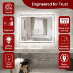 Miroir de salle de bain LED 40x32 pouces avec anti-buée, intensité variable, 3 températures de couleur