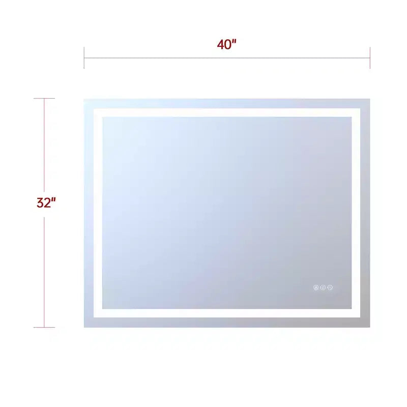 40x32 Inch LED Bathroom Mirror with Anti-Fog, Dimmable, 3 Color Temperatures