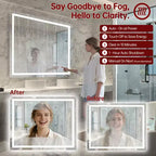 Miroir de salle de bain LED 40x32 pouces avec anti-buée, intensité variable, 3 températures de couleur