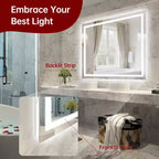 Miroir de salle de bain LED 40x32 pouces avec anti-buée, intensité variable, 3 températures de couleur