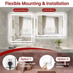 Miroir de salle de bain LED 40x32 pouces avec anti-buée, intensité variable, 3 températures de couleur