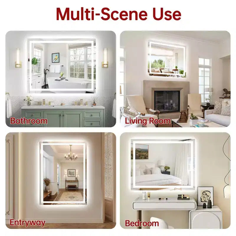 40x32 Inch LED Bathroom Mirror with Anti-Fog, Dimmable, 3 Color Temperatures